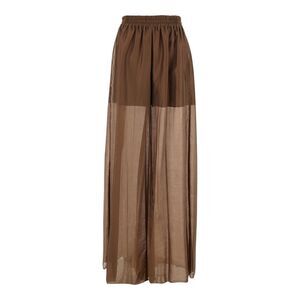 Plain Women Brown Pants With Elastic Waist And Sheer Design In Tech Fabric Woman